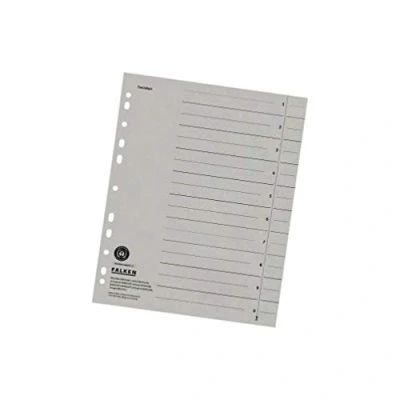 Afbeelding van Origineel Falken 100 stuks verdelers. Made in Germany. Gemaakt van gerecycled karton voor DIN A4 grijs verdelers mappen register kalenders Blauwe Engel