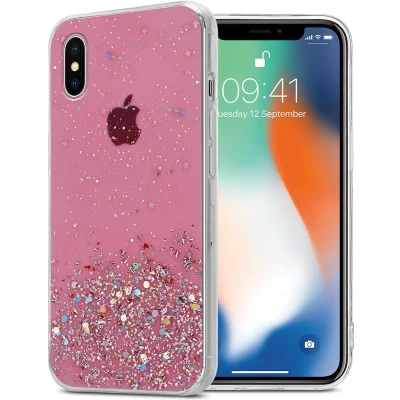 Afbeelding van Cadorabo Hoesje geschikt voor Apple iPhone XS MAX in Roze met Glitter Beschermhoes van flexibel TPU silicone fonkelende glitters Case Cover Etui