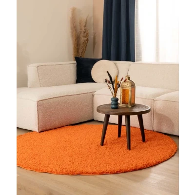 Afbeelding van Rond Hoogpolig Tapijt/Vloerkleed Shaggy Trend Effen Oranje 100 Cm