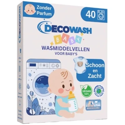 Afbeelding van Wasmiddelvellen baby (tot 80 wasbeurten) Wasmiddel Hypoallergeen, Zonder Geur, Vegan, Biologisch Afbreekbaar, Ecologisch &amp; Plasticvrij Voor Gevoelige Huid, Handwas Alle Wasmachines