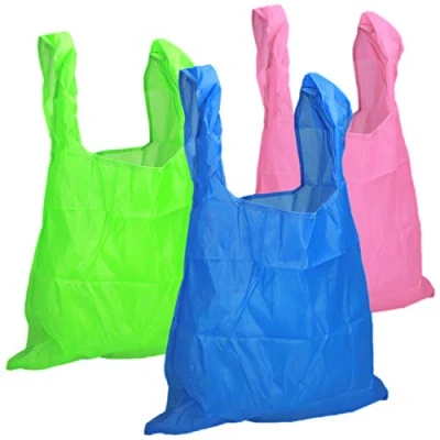 Afbeelding van COM FOUR® 3x opvouwbare boodschappentas in verschillende kleuren gemaakt van nylon, herbruikbare een transporttas (03 stuks blauw. groente. roze)