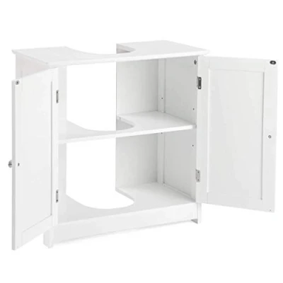 Afbeelding van Cannoli Wastafelonderkast voor badkamer, wastafelonderkast, badkamerkast, opbergruimte, vrijstaand, cottage stijl, 2 geribbelde deuren met verstelbare plank, 60 x 30 cm