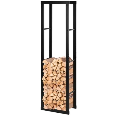 Afbeelding van Laneetal brandhoutrek voor binnen en buiten, 150 x 40 25 cm, van metaal, stapelhulp, houten standaard, brandhoutopslag, houtopslag, brandhout, zwart