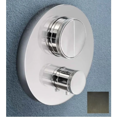 Afbeelding van SB Push Round Inbouw thermostaatkraan met drukknop omsteller en volumeregelaar PVD gun metal geborsteld 1208955073