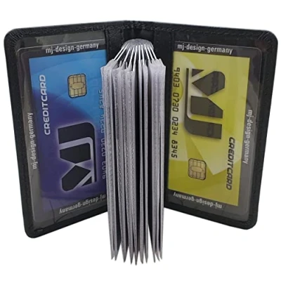 Afbeelding van myledershop MJ Design Germany Creditcardhouder van buffelleer, met RFID en NFC bescherming, zwart, Eén maat