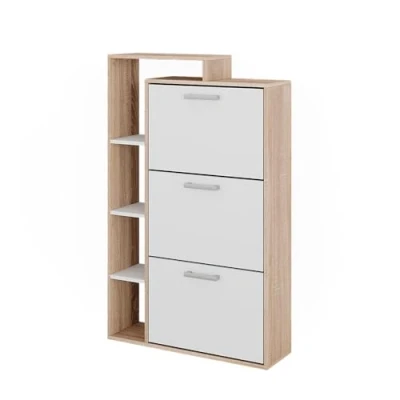 Afbeelding van Vicco Schoenenkantelaar &quot;Orlando&quot;, Wit/Sonoma, 80 x 128.3 cm met 3 compartimenten