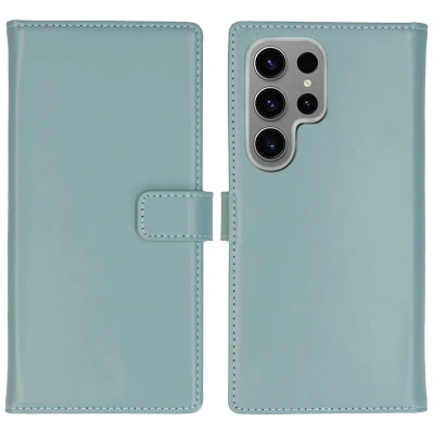Afbeelding van Samsung Galaxy S24 Ultra Hoesje Echt leder Selencia Bookcase Lichtblauw Telefoonhoesje
