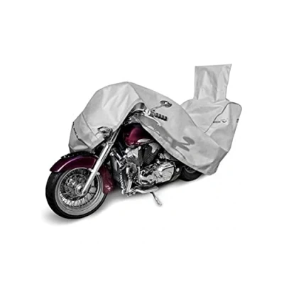 Afbeelding van motorhoes, chopper met box, 245 270 cm, grijs, waterdicht en extra sterk, outdoor afdekzeil tegen regen, sneeuw, wind, uv straling, bladeren ander vuil