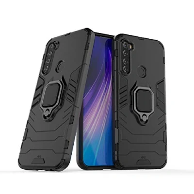 Afbeelding van Case voor Xiaomi Redmi Note 8T Schokbestendige Beschermhoes met 360 Draaibare Ring Kickstand Bumper Shell Metalen Ringsteun Armor Shockproof Cover (Xiaomi 8T, Zwart)