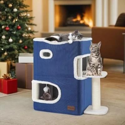 Afbeelding van YITAHOME Kattengrot, kattenbedden voor binnenkatten, kattenhuis met kattenkrabpaal en bal platform, kattenbed, basic kattenboom, schattige kattentoren, kattenmeubels, kattenverblijf,