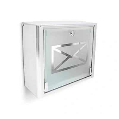 Afbeelding van Relaxdays brievenbus rvs &amp; glas met slot wandbrievenbus enveloppe zilver
