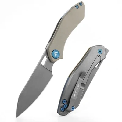 Afbeelding van FLISSA Opvouwmes Zakmes met G10 Handvat, Ingeklapt 9 cm, Scherp Enkelhandmes Survival Mes Outdoor Zonder Vergrendeling, Zeer Compact, voor Jacht Kamperen, Bruin