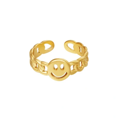 Afbeelding van RVS Ring Smiley Yehwang One size Goud