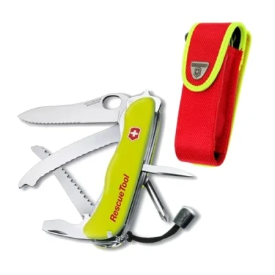 Afbeelding van Victorinox Taschenmesser Rescue Tool MW (13 Funktionen, Einhand Klinge feststellbar, Kapselheber, mit Wellenschliff), 111 mm, gelb nachleuchtend