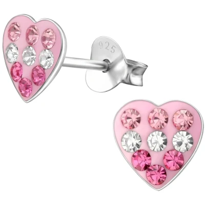Afbeelding van JoyS Zilveren hartje oorbellen 7 mm roze met en wit kristal oorknoppen