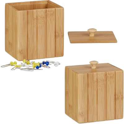 Afbeelding van Relaxdays 2x opbergbox met deksel kleine houten kistje voorraadbox kist bamboe hout