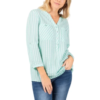 Afbeelding van TIMEZONE Dames BLOUSE STRIPED HENLEY regular fit Veelkleurig L V Hals Volwassenen met streeppatroon