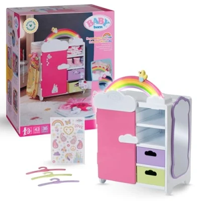 Afbeelding van BABY born regenboog kledingkast, poppenkast, opbergruimte voor poppenkleertjes met fel design en vrolijke geluiden, 836040 Zapf Creation