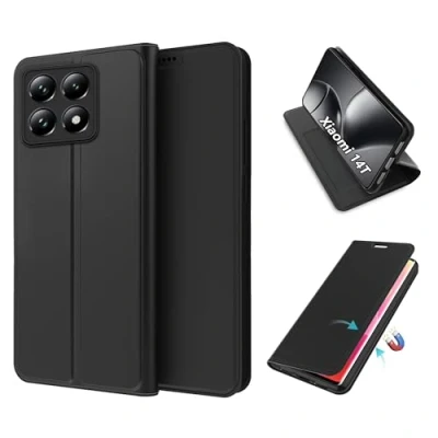Afbeelding van FDHYFGDY Hoes voor Xiaomi 14T, beschermhoes, schokbestendig, premium PU lederen portemonnee, case met magneetsluiting, standfunctie en kaartenvak, klapetui, zwart