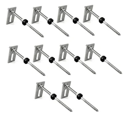 Afbeelding van Offgridtec© stokschroef M10x200 roestvrij staal in hoogte verstelbaar incl. adapterplaat EPDM rubberen afdichting