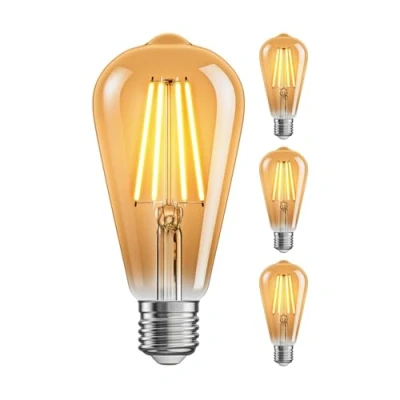 Afbeelding van ledscom.de 4 stuks E27 LED lamp, ST64, extra warm wit (2500 K), 7,2 W, 814lm, 3 staps dimmer, goudkleurig