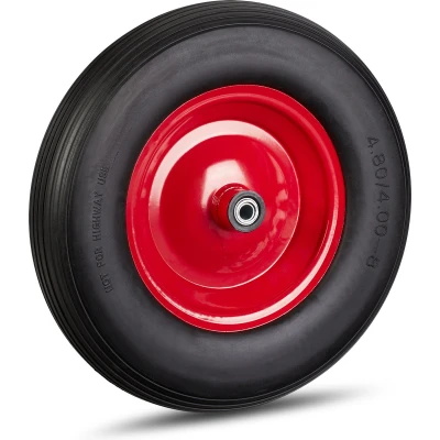 Afbeelding van Relaxdays kruiwagenwiel anti lek 4.80 4.00 8 adapters stalen velg reservewiel as zwart rood