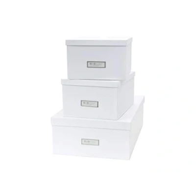 Afbeelding van Bigso Box of Sweden INGE 3 delige set opbergdozen voor slaap , kinder werk badkamer stapelbare opbergbox met deksel van vezelplaat en papier wit