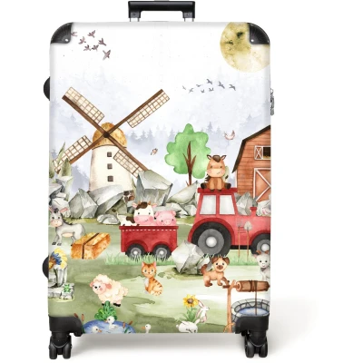 Afbeelding van NoBoringSuitcases.com® Koffer groot Reiskoffer lichtgewicht Boerderij Dieren Trekker Jongens Rolkoffer met 4 wielen Grote trolley XL 98 liter bagage