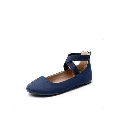 Afbeelding van DREAM PAIRS Comfortabele ballerina&#039;s voor dames, modieuze platte schoenen met enkelwikkels en elastische kruisbandjes, Navi., 38 EU