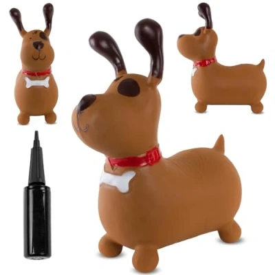 Afbeelding van Springdier met pomp 1+, springpaard, springhond, max 50kg vanaf 1 jaar, verschillende dieren en kleuren (Bruine Hond)