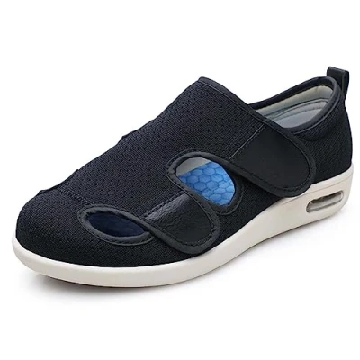 Afbeelding van diabetische schoenen, extra brede schoenen dames heren, medische voor gezwollen voeten, orthopedische met traagschuim verstelbare wandelschoenen ouderen(Zwart,44.5EU