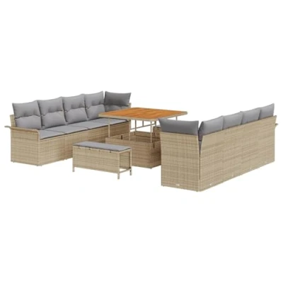 Afbeelding van vidaXL 11 delige tuinbankset met kussens beige poly rattan acacia