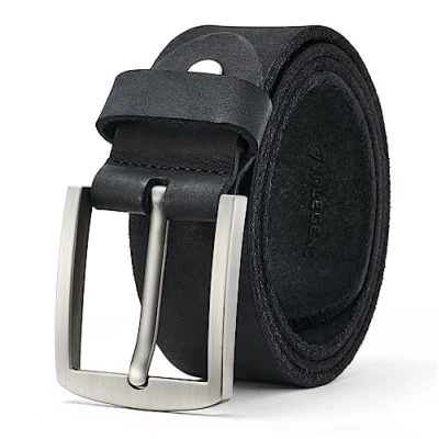 Afbeelding van VRLEGEND Leren riem voor heren, vintage, lederen riem, 38 mm, bruin/zwart, cadeau idee Zwart, 105CM