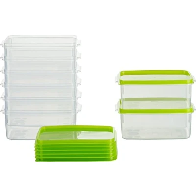 Afbeelding van MiraHome Vershouddoos, vriesdoos, rechthoekig, hoog, 14 x 9,5 6,2 cm, inhoud 0,5 liter, set van 8 met groene deksels, kwaliteit uit Oostenrijk