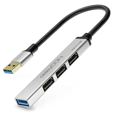 Afbeelding van deleyCON USB HUB 4 Port 4x A Aansluitingen (1x 3.0 // 3x USB2.0 Socket) met 15cm Kabel Plug Zilver