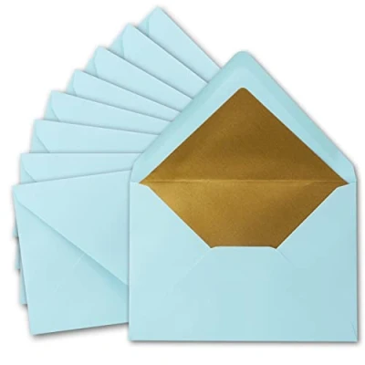 Afbeelding van FarbenFroh by Gustav Neuser enveloppen, metallic goudkleurig gevoerde lichtblauw (blauw) formaat C5, 156 x 220 mm, natte plakrand met puntige flap, 25 stuks