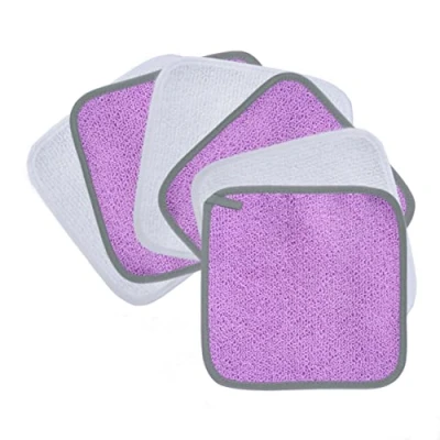 Afbeelding van Polyte Premium microvezel fleece doek om makeup te verwijderen en uw gezicht reinigen hypoallergeen chemicaliënvrij 6 pack 20 x cm (paars,wit)