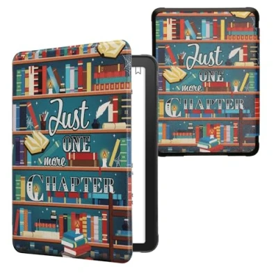 Afbeelding van kwmobile E reader hoesje geschikt voor Amazon Kindle Paperwhite (12. Gen 2024)/Kindle Colorsoft hoes flip case met magnetische sluiting Ereader cover bibliotheek design in meerkleurig