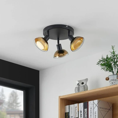 Afbeelding van Lindby buitenspot 3lichts Ijzer, glas H: 15.9 cm GU10 matzwart, bladgoud Inclusief lichtbronnen