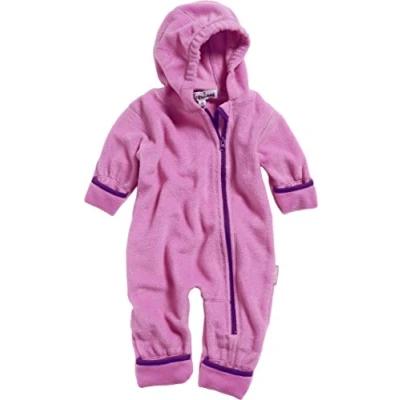 Afbeelding van Playshoes Baby fleece jumpsuit, ademende uniseks jumpsuit voor jongens en meisjes, met lange ritssluiting capuchon, contrasterende kleur, roze (pink 18), 68 cm