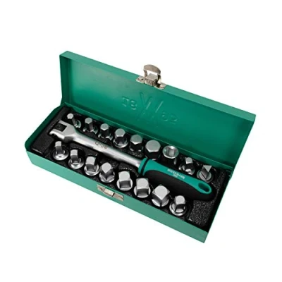 Afbeelding van Olieaftapschroeven set 17 delig voor olieaftap schroeven incl. greep 3/8&quot; extra omvangrijk I Met praktische metalen koffer van WIESEMANN 80232