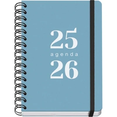 Afbeelding van Dohe Schoolagenda 2025 2026 Dag per Pagina, Formaat A5 (15x21 cm), Spaans en Engels, September tot Juni, Dubbele Spiraalbinding Elastieksluiting, Flexibele Kaft, 4 Stickervellen GRAMMAR Blauw