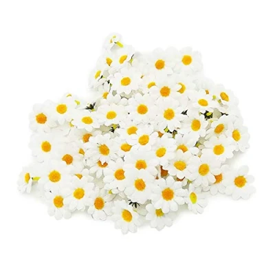 Afbeelding van Kunstmatige bloemhoofden van madeliefjes, 100 stuks, Nepbloemblaadjes gerbera, voor doe het zelf, knutselen, verjaardag, indoor, outdoor, feest, paaseierenmand, wit