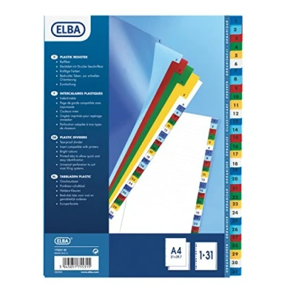 Afbeelding van Oxford Tabbladen, Formaat A4, Uit Pp, 11 gaatsperforatie, Gekleurde Tabs, Set 1 31 Tabbladen