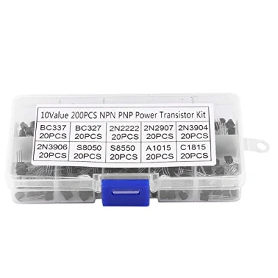 Afbeelding van 200 stuks transistor bipolaire NPN PNP silicium met opbergdoos, 10 modellen (BC337 BC327 2N2222 2N2907 2N3904 2N3906 S8050 S8550 A1015 C1815)