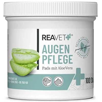 Afbeelding van ReaVET‎‎ Oogreinigingspads met Aloë Vera voor Honden &amp; Katten Speciaal aangepast aan de ogen van dieren Extra mild parfumvrij 100 stuks