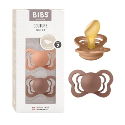 Afbeelding van BIBS Couture Speen verpakking van 2 stuks. BPA vrij, Anatomische speen. Natuurlijk rubberlatex, Maat (6 18 maanden), Peach/Woodchuck