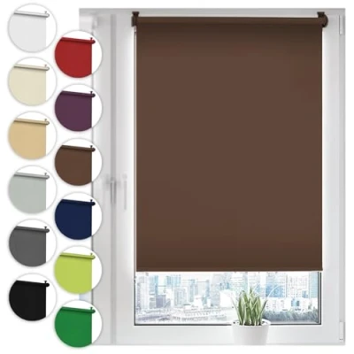 Afbeelding van Sonello Verduisterend rolgordijn Klemmfix zonder boren 120cm x 210cm Bruin rolgordijnen met zijkoord voor ramen en deuren klemrolgordijn zonwering ondoorzichtig verduistering Easyfix
