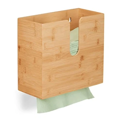 Afbeelding van Relaxdays handdoek dispenser bamboe papieren handdoekjes houder z vouw