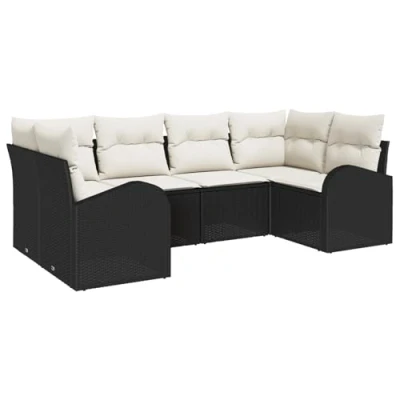 Afbeelding van vidaXL 6 delige tuinset met kussens in zwart poly rattan